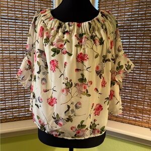 Express Floral Off-Shoulder Blouse - Cream and Pink